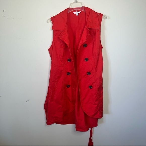Cabi Poppy Red Runway High Low Button Front Sleeveless Trench Jacket Size 12 - Picture 7 of 10
